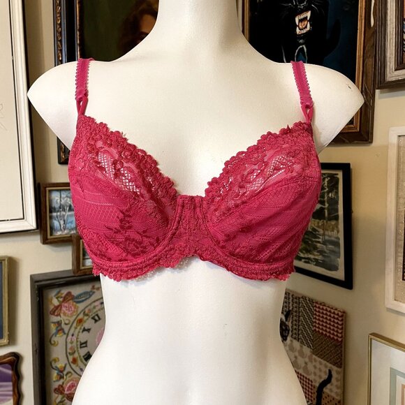 Wacoal Hot Pink Embrace Lace® Floral Lace Mid-Coverage Unlined Underwire Bra 34D - Picture 1 of 6